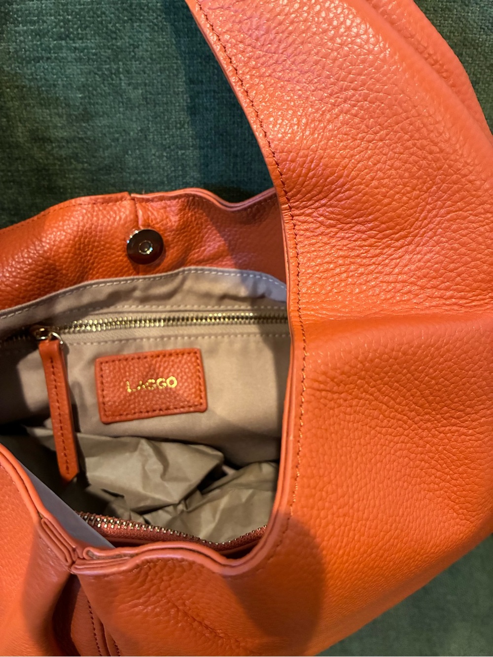 Laggo Coral Orange Pebbled Leather Shoulder Bag